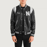 Liberte New York Black Leather Varsity Jacket by Dash Racegear - men Jacket view 1