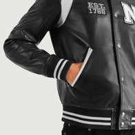 Liberte New York Black Leather Varsity Jacket by Dash Racegear - men Jacket view 6