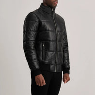 Lucas Black Leather Puffer Bomber Jacket by Dash Racegear - men Jacket view 2
