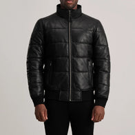 Lucas Black Leather Puffer Bomber Jacket by Dash Racegear - men Jacket view 4