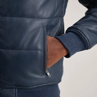 Lucas Blue Leather Puffer Bomber Jacket by Dash Racegear - men Jacket view 6