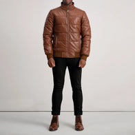 Lucas Brown Leather Puffer Bomber Jacket by Dash Racegear - men Jacket view 3