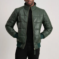Lucas Green Leather Puffer Bomber Jacket by Dash Racegear - men Jacket view 1