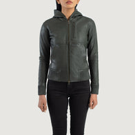 Luna Green Hooded Leather Bomber Jacket by Dash Racegear - women Jacket view 4