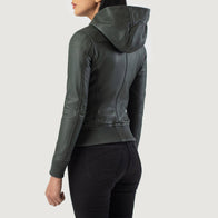 Luna Green Hooded Leather Bomber Jacket by Dash Racegear - women Jacket view 5