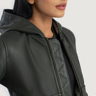 Luna Green Hooded Leather Bomber Jacket by Dash Racegear - women Jacket view 6