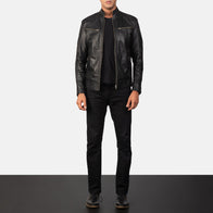 Mack Black Leather Biker Jacket by Dash Racegear - men Jacket view 3