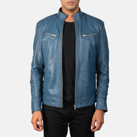 Mack Blue Leather Biker Jacket by Dash Racegear - men Jacket view 1