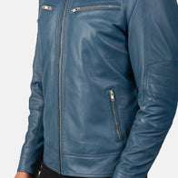 Mack Blue Leather Biker Jacket by Dash Racegear - men Jacket view 6