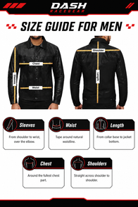 How to measure the Apex Black and Yellow Softshell Jacket chest waist sleeves shoulders and length | Dash Racegear