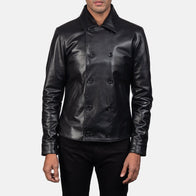 Mod Black Leather Peacoat by Dash Racegear - men Jacket view 1