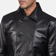 Mod Black Leather Peacoat by Dash Racegear - men Jacket view 6