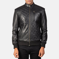 Moda Black Leather Bomber Jacket by Dash Racegear - men Jacket view 4