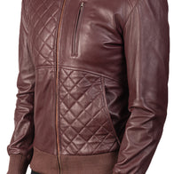 Moda Maroon Leather Bomber Jacket by Dash Racegear - men Jacket view 5