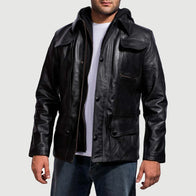 Moulder Hooded Black Leather Jacket by Dash Racegear - men Jacket view 2