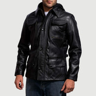 Moulder Hooded Black Leather Jacket by Dash Racegear - men Jacket view 5