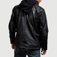 Moulder Hooded Black Leather Jacket by Dash Racegear - men Jacket view 6
