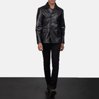 Mr. Bailey Black Leather Naval Peacoat by Dash Racegear - men Jacket view 3