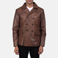 Mr. Bailey Brown Leather Naval Peacoat by Dash Racegear - men Jacket view 1