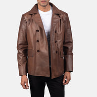 Mr. Bailey Brown Leather Naval Peacoat by Dash Racegear - men Jacket view 4