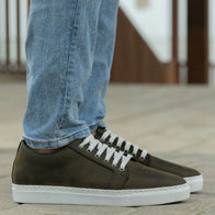Murphy Low Top Olive Pullup Leather Sneakers by Dash Racegear - men Leather Shoes view 7