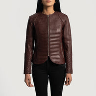 Nexi Quilted Maroon Leather Jacket by Dash Racegear - women Jacket view 1