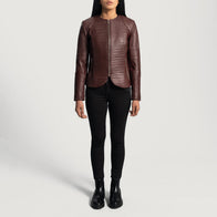 Nexi Quilted Maroon Leather Jacket by Dash Racegear - women Jacket view 4