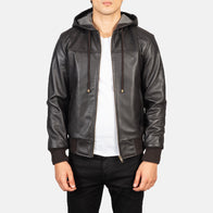 Nintenzo Brown Hooded Leather Bomber Jacket by Dash Racegear - men Jacket view 1