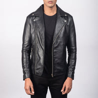 Noah Black Leather Biker Jacket by Dash Racegear - men Jacket view 1