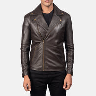 Noah Brown Leather Biker Jacket by Dash Racegear - men Jacket view 3