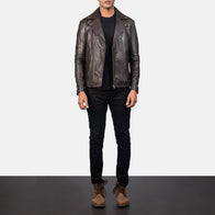 Noah Brown Leather Biker Jacket by Dash Racegear - men Jacket view 4
