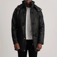 Nolan Distressed Black Leather Duffle Coat by Dash Racegear - men Jacket view 1