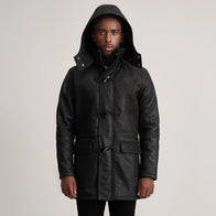 Nolan Distressed Black Leather Duffle Coat by Dash Racegear - men Jacket view 4