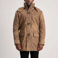 Nolan Distressed Brown Leather Duffle Coat by Dash Racegear - men Jacket view 4