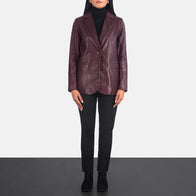 Norma Maroon Leather Blazer by Dash Racegear - women Jacket view 3