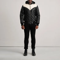 Norman Black Hooded Bomber Leather Puffer Jacket by Dash Racegear - men Jacket view 3