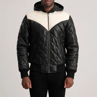 Norman Black Hooded Bomber Leather Puffer Jacket by Dash Racegear - men Jacket view 4