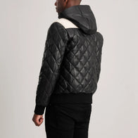 Norman Black Hooded Bomber Leather Puffer Jacket by Dash Racegear - men Jacket view 5