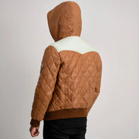 Norman Tan Hooded Bomber Leather Puffer Jacket by Dash Racegear - men Jacket view 5