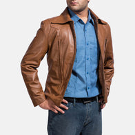 Old School Brown Leather Jacket by Dash Racegear - men Jacket view 3
