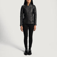 Orient Grain Quilted Black Leather Biker Jacket by Dash Racegear - women Jacket view 4