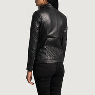 Orient Grain Quilted Black Leather Biker Jacket by Dash Racegear - women Jacket view 5