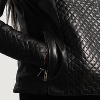 Orient Grain Quilted Black Leather Biker Jacket by Dash Racegear - women Jacket view 6