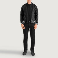 Pascal Black Leather Varsity Jacket by Dash Racegear - men Jacket view 4