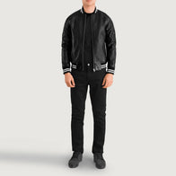 Pascal Black Leather Varsity Jacket by Dash Racegear - men Jacket view 4