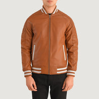 Pascal Tan Brown Leather Varsity Jacket by Dash Racegear - men Jacket view 4