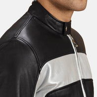 Randolf Silver Black Leather Biker Jacket by Dash Racegear - men Jacket view 3