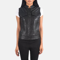 Rayne Moto Black Leather Vest by Dash Racegear - unisex Jacket view 1