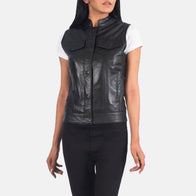 Rayne Moto Black Leather Vest by Dash Racegear - unisex Jacket view 4