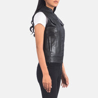 Rayne Moto Black Leather Vest by Dash Racegear - unisex Jacket view 6